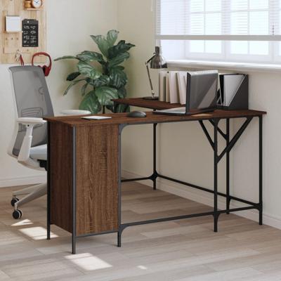 Bureau 141x141x75 cm bewerkt hout bruin eikenkleur