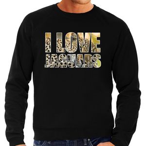 Tekst sweater I love jaguars met dieren foto van een jaguar zwart voor heren