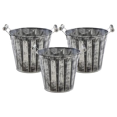 Emmer/plantenpot/bloempot - 3x - zink - antraciet/grijs - D13 x H12 cm