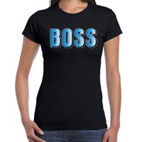 Boss t-shirt zwart met blauwe letters voor dames - thumbnail