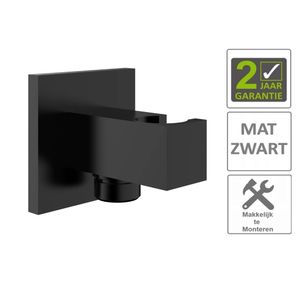 AQS Doucheaansluiting Luxe Vierkant Met Opsteek 1/2" Messing Mat Zwart Boss & Wessing