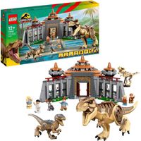 Jurassic World - Bezoekerscentrum: T. rex & raptor aanval Constructiespeelgoed - thumbnail