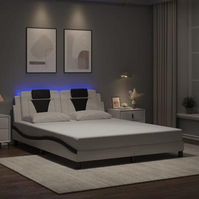 Bedframe met LED-verlichting kunstleer wit en zwart 160x200 cm