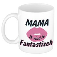 Mama ik vind je fantastisch cadeau koffiemok / theebeker wit met roze kus 300 ml - feest mokken - thumbnail