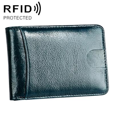 KB186 Antimagnetic RFID Mini Crazy Horse Texture Leather Billfold Card Wallet for Men and Women (Blue)