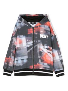 Dkny Kids hoodie zippé à imprimé graphique - Bleu