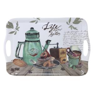 Dienblad/serveer tray Coffee Life - Melamine - wit/groen - 42 x 29 cm - rechthoekig