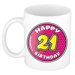 Verjaardag cadeau mok - 21 jaar - roze - 300 ml - keramiek