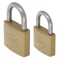 Hangsloten / koffersloten set - 2x stuks - maat 40/60 mm - messing - incl 2 sleutels per slot