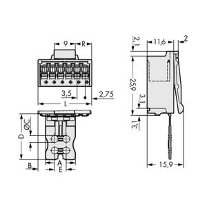 WAGO 2091-1508/002-000 Male behuizing (board) 2091 Totaal aantal polen: 8 Rastermaat: 3.50 mm Inhoud: 100 stuk(s)