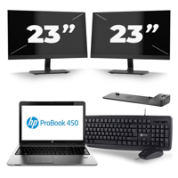HP ProBook 450 G2 - Intel Core i3-4e Generatie - 15 inch - 8GB RAM - 256GB SSD - Windows 11 + 2x 23 inch Monitor