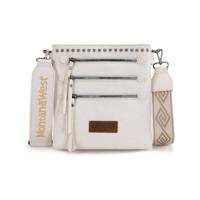 Bon&Bon West Cow Print Crossbody Bag with Guitar Strap - Multi Pocket Beige