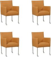 Set van 4 Lichtcognac leren moderne kuipstoel Desire - poot rond rvs met wiel - Toledo Leer Sabbia (lichtcognac leer)