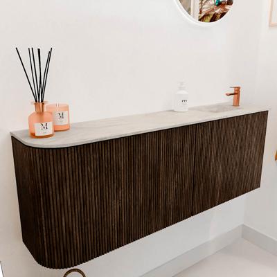 Toiletmeubel Mondiaz Joya Dlux | 111.6 cm | Meubelkleur Walnut | Faye wastafel Ostra Wasbak Rechts | 1 kraangat