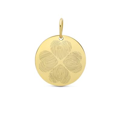 Gepersonaliseerde vingerafdrukken klaver bedel - Stainless steel - Goud - 15 mm - 4 vingerafdrukken