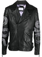 Philipp Plein veste de moto à imprimé peau de serpent - Noir