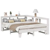 Bed met boekenkast zonder matras grenenhout wit 150x200 cm