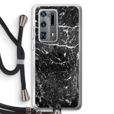 Zwart marmer: Huawei P40 Pro Plus Transparant Hoesje met koord