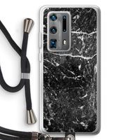 Zwart marmer: Huawei P40 Pro Plus Transparant Hoesje met koord
