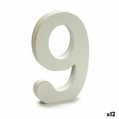 Cijfer 9 Hout Wit (1,8 x 21 x 17 cm) (12 Stuks)