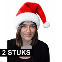 2x Kerstmuts rood pluche voor volwassenen - thumbnail