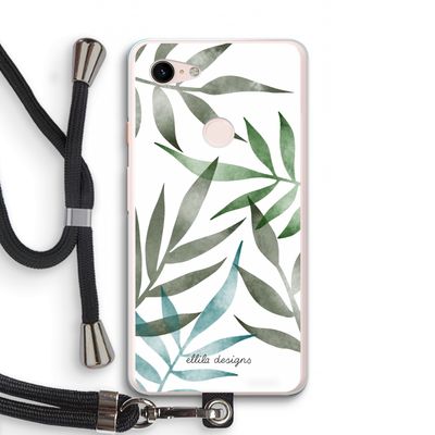 Tropical watercolor leaves: Pixel 3 XL Transparant Hoesje met koord