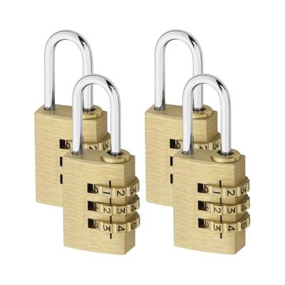 Hangslot - 4x - messing - stalen beugel - 3-cijferig cijferslot Hangslot - 4x - messing - stalen beugel - 3-cijferig cijferslot