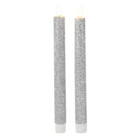 Magic Flame Dinerkaarsen - LED - 2x stuks - zilver - 25 cm - met glitters