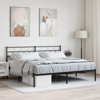 Bedframe met hoofdbord metaal zwart 193x203 cm - thumbnail