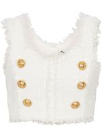 Balmain haut crop en tweed à boutons décoratifs - Blanc - thumbnail