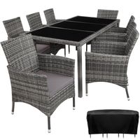 tectake - wicker zitgroep 8 stoelen en tafel - inclusief beschermhoes- grijs - 404328 - thumbnail