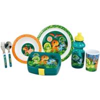 Jurassic Serviesset voor kinderen - FUN HOUSE - 006322 - Glas, diep bord, plat bord, bestek, fles en snackdoos