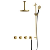 Hotbath Cobber X - CX7067 - Inbouw Regendoucheset - Geborsteld Messing PVD - 2 Stopkranen - Thermostatisch - Plafondbuis 15 cm - Hoofddouche 200 mm - Ronde Handdouche 3 Standen - Glijstang 900 mm - Waterbesparend