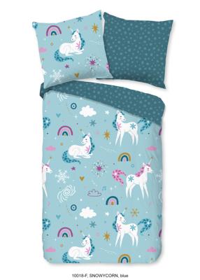 Good Morning Kinderdekbedovertrek "eenhoorns en regenbogen" - Blauw - (135x200 cm) - Katoen Flanel
