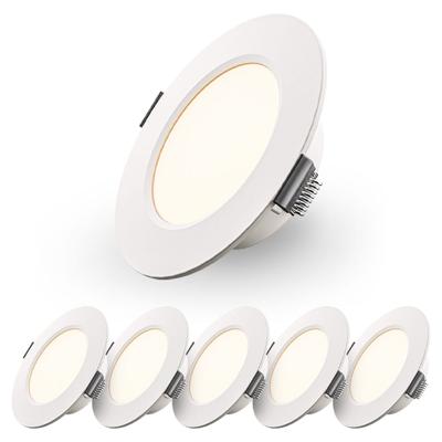Set van 6 Georgia LED platte Inbouwspots wit - 3W 155lm - Rond - 2700K warm Wit - Ø100 mm - IP20 voor binnen - Inbouwdiepte 25mm