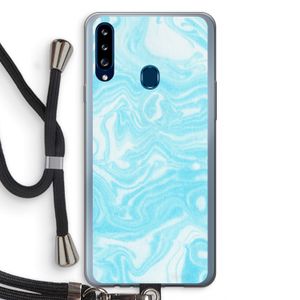 Waterverf blauw: Samsung Galaxy A20s Transparant Hoesje met koord