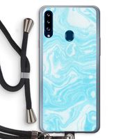 Waterverf blauw: Samsung Galaxy A20s Transparant Hoesje met koord