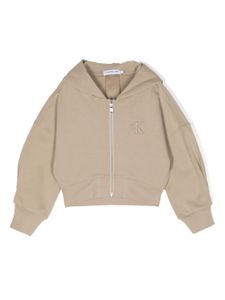 Calvin Klein Kids hoodie zippé à logo brodé - Marron