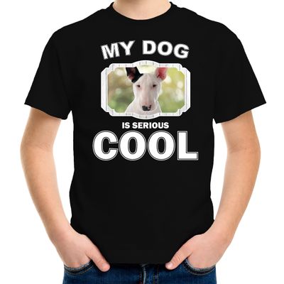 Bullterrier honden t-shirt my dog is serious cool zwart voor kinderen Bullterrier honden t-shirt my dog is serious cool zwart voor kinderen