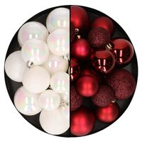 Kerstballen 60x stuks - mix donkerrood/parelmoer wit - 4-5-6 cm - kunststof - thumbnail