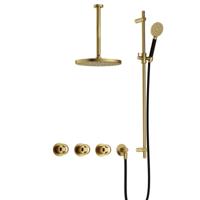 Hotbath Cobber - CW7067 - Inbouw Regendoucheset - Geborsteld Messing PVD - 2 Stopkranen - Thermostatisch - Plafondbuis 30 cm - Hoofddouche 300 mm - Ronde Handdouche 3 Standen - Glijstang 900 mm - met M106 - Waterbesparend