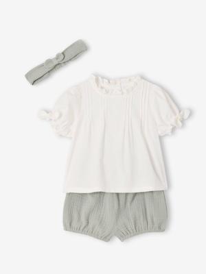 3-delig katoenen set voor babymeisjes saliegroen