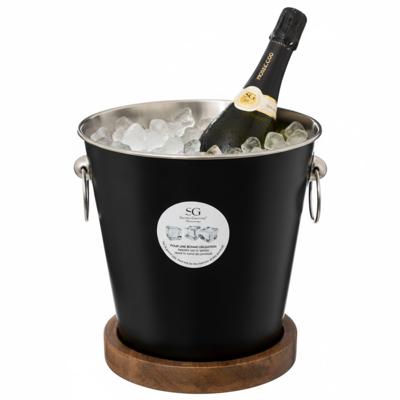 Secret de Gourmet Champagnekoeler - met onderzetter - mangohout - wijnkoeler - mat zwart - RVS