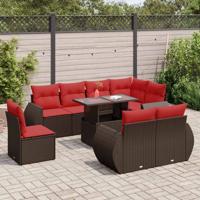 9-delige Loungeset met kussens poly rattan acacia bruin