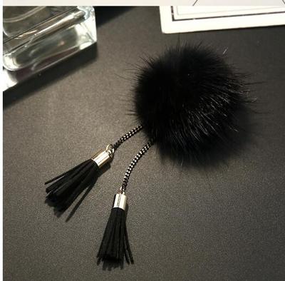 Bont bal broche ketting kwast broche voor vrouwen (zwart)