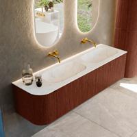 Badmeubel Mondiaz Kurve-Dlux | 165 cm cm | Meubelkleur Ruby | Wastafelkleur Opalo | Solid surface | Dubbel / Rechts spoelbak | Zonder kraangat(en)