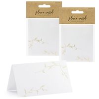 Naamkaartjes/plaatskaartjes Nature - Bruiloft - wit/goud - 20x stuks - 10 x 6 cm