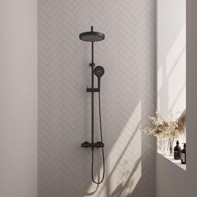 BRAUER Stripe Opbouw Thermostatische Regendouche - SET 02 - 25cm hoofddouche - 3-standen handdouche - doucheslang - mat zwart 5-S-349