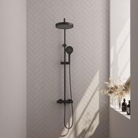 BRAUER Stripe Opbouw Thermostatische Regendouche - SET 02 - 25cm hoofddouche - 3-standen handdouche - doucheslang - mat zwart 5-S-349