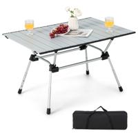 Campingtafel Opvouwbaar In Hoogte Verstelbare Vouwtafel met Aluminium Tafelblad Klaptafel Incl. Draagtas 90 x 60,5 x 52 cm (Zilver)